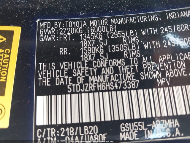 Aukcja sprzedaży 2017 Toyota Highlander Xle, vin: 5TDJZRFH6HS473387, numer aukcji: 45848140