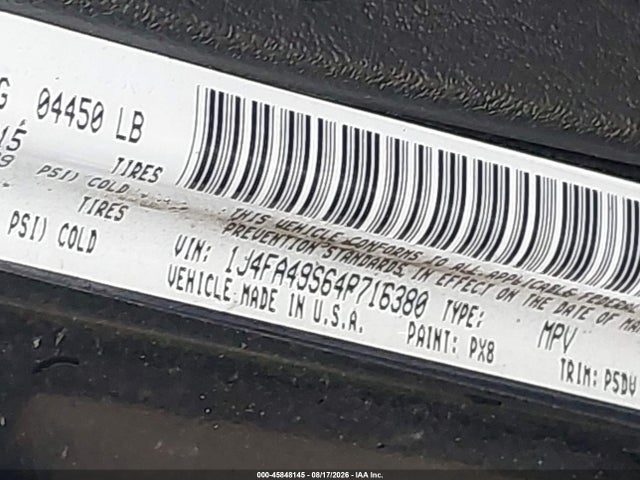 45848145 :رقم المزاد ، IJ4FA49S64P716380 vin ، 2004 Jeep Wrangler Sport مزاد بيع