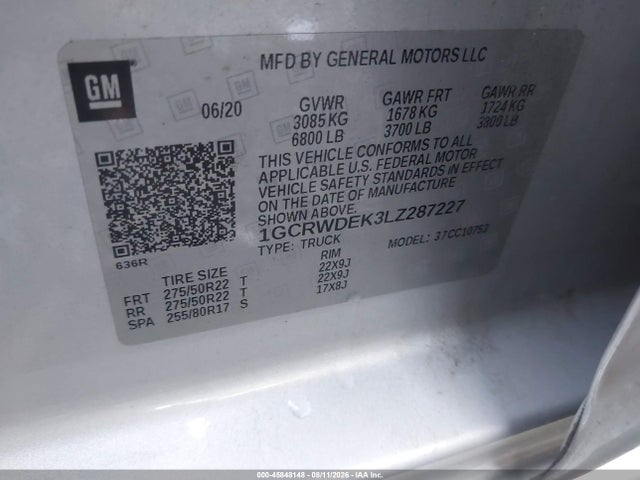 Aukcja sprzedaży 2020 Chevrolet Silverado 1500 2wd  Standard Bed Rst, vin: 1GCRWDEK3LZ287227, numer aukcji: 45848148