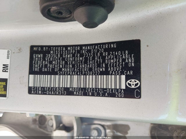 Продаж на аукціоні авто 2020 Toyota Corolla Le, vin: 5YFEPRAE4LP108227, номер лоту: 45848159