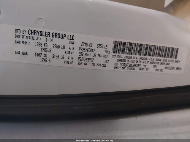 45848187 :رقم المزاد ، 2C4RDGCG8ER262813 vin ، 2014 Dodge Grand Caravan Sxt مزاد بيع