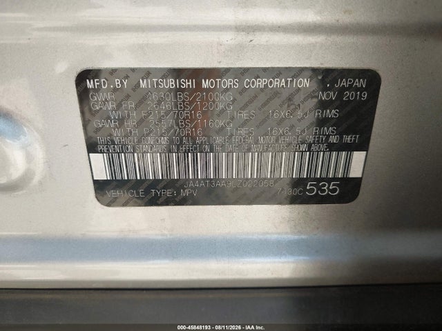 Aukcja sprzedaży 2020 Mitsubishi Eclipse Cross Es 1.5t Awc, vin: JA4AT3AA9LZ022058, numer aukcji: 45848193