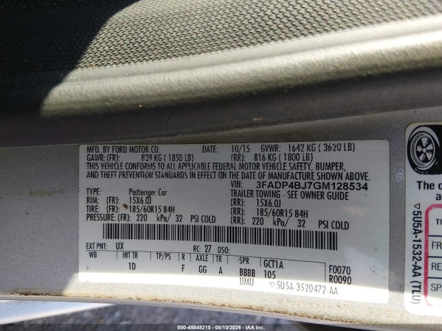 Ford FIESTA SE 2016 3FADP4BJ7GM128534 Image 9