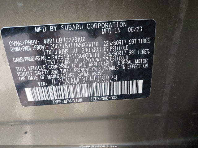 2023 Subaru Forester Wilderness მანქანა იყიდება აუქციონზე, vin: JF2SKAMCXPH509829, აუქციონის ნომერი: 45848227
