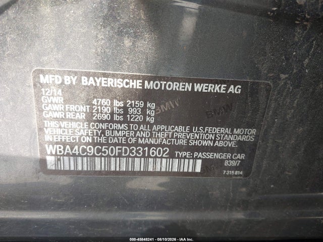 2015 Bmw 428 Gran Coupe Xdrive მანქანა იყიდება აუქციონზე, vin: WBA4C9C50FD331602, აუქციონის ნომერი: 45848241