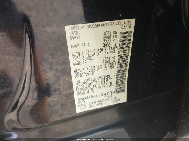 Продажа на аукционе авто 2018 Nissan Titan Xd Sv Diesel, vin: 1N6BA1F46JN524700, номер лота: 45848295