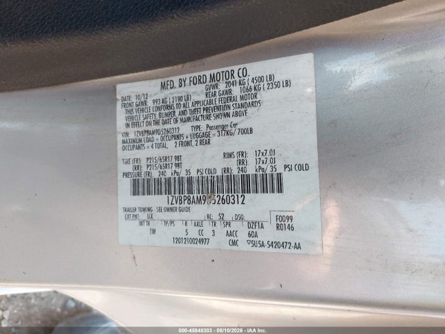 45848303 :رقم المزاد ، 1ZVBP8AM9D5260312 vin ، 2013 Ford Mustang V6 مزاد بيع