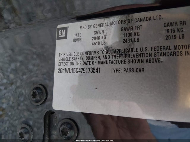 Aukcja sprzedaży 2007 Chevrolet Monte Carlo Ss, vin: 2G1WL15C479173541, numer aukcji: 45848316