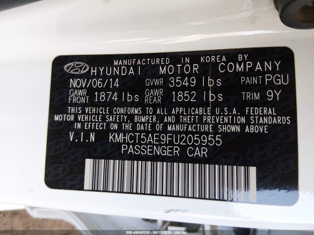 KMHCT5AE9FU205955 Hyundai ACCENT GS