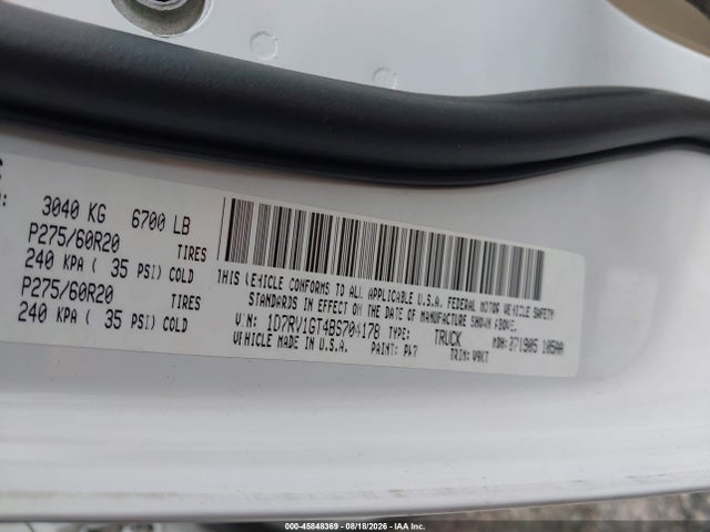 2011 Ram Ram 1500 Slt მანქანა იყიდება აუქციონზე, vin: 1D7RV1GT4BS704178, აუქციონის ნომერი: 45848369