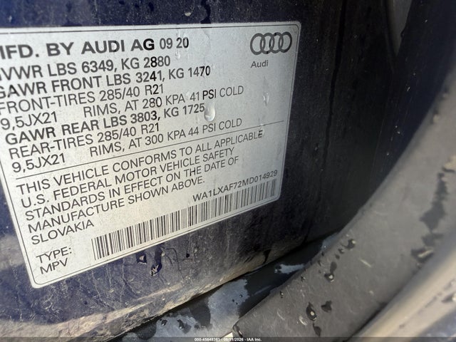 Aukcja sprzedaży 2021 Audi Q7 Premium Plus 55 Tfsi Quattro Tiptronic, vin: WA1LXAF72MD014929, numer aukcji: 45848381