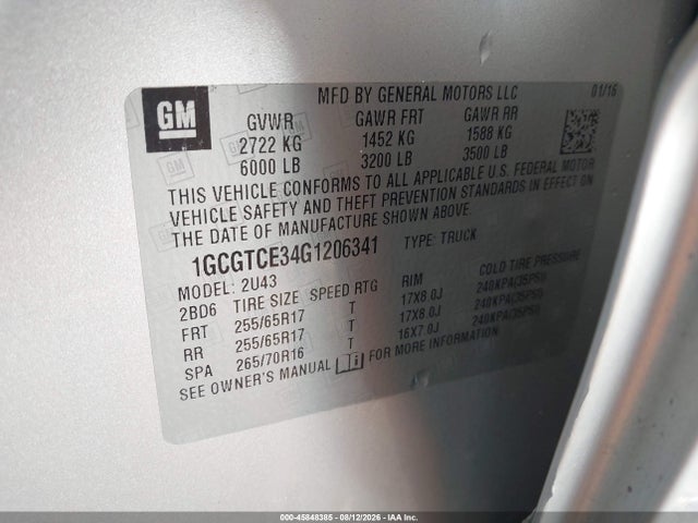 1GCGTCE34G1206341 Chevrolet Colorado 4wd Lt