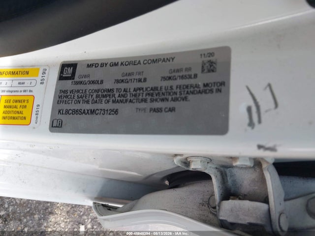 45848394 :رقم المزاد ، KL8CB6SAXMC731256 vin ، 2021 Chevrolet Spark Fwd Ls Automatic مزاد بيع