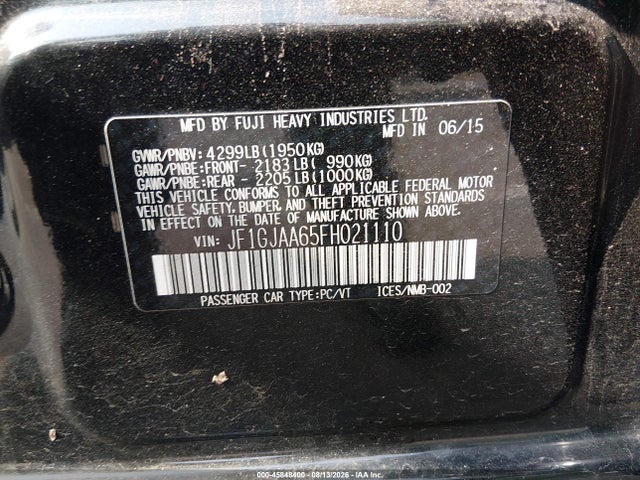 45848400 :رقم المزاد ، JF1GJAA65FH021110 vin ، 2015 Subaru Impreza 2.0i مزاد بيع