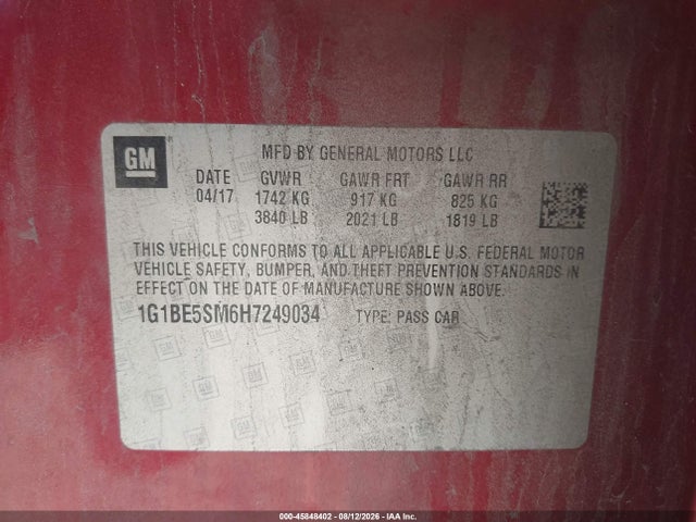 1G1BE5SM6H7249034 Chevrolet Cruze Lt Auto