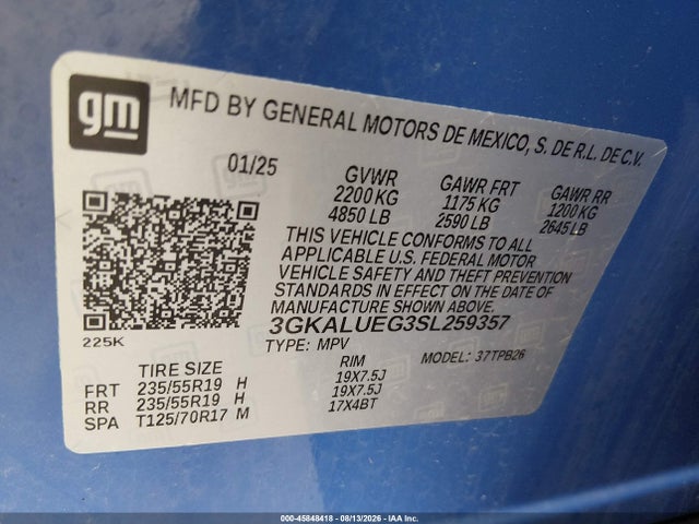 Продажа на аукционе авто 2025 Gmc Terrain Awd Elevation, vin: 3GKALUEG3SL259357, номер лота: 45848418