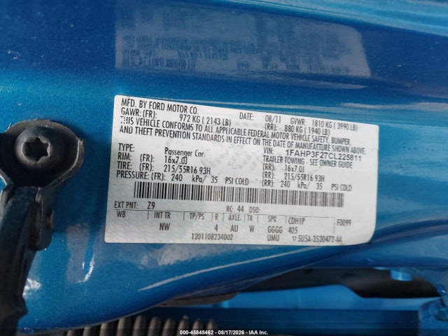 Aukcja sprzedaży 2012 Ford Focus Se, vin: 1FAHP3F27CL225811, numer aukcji: 45848462