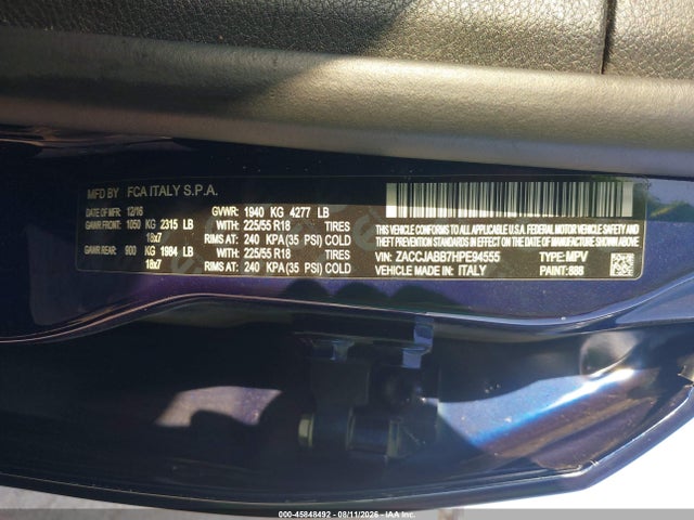 Aukcja sprzedaży 2017 Jeep Renegade Altitude, vin: ZACCJABB7HPE94555, numer aukcji: 45848492