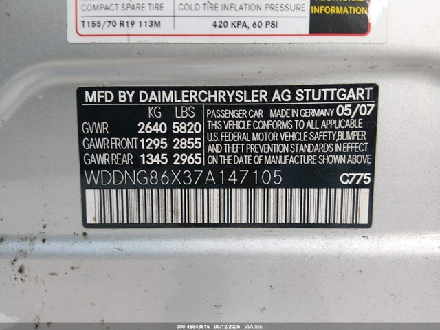 45848515 :رقم المزاد ، WDDNG86X37A147105 vin ، 2007 Mercedes-benz S 550 4matic مزاد بيع