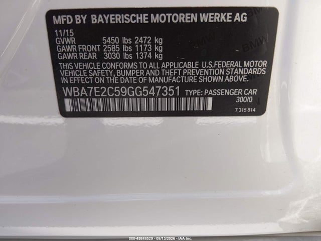 Aukcja sprzedaży 2016 Bmw 740i, vin: WBA7E2C59GG547351, numer aukcji: 45848529