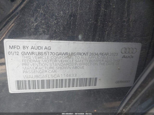 Продаж на аукціоні авто 2012 Audi S4 Premium Plus, vin: WAUBGAFL5CA114633, номер лоту: 45848541