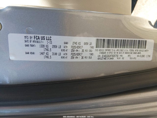 Продаж на аукціоні авто 2015 Dodge Grand Caravan American Value Pkg/se/se Plus, vin: 2C4RDGBG0FR685758, номер лоту: 45848542