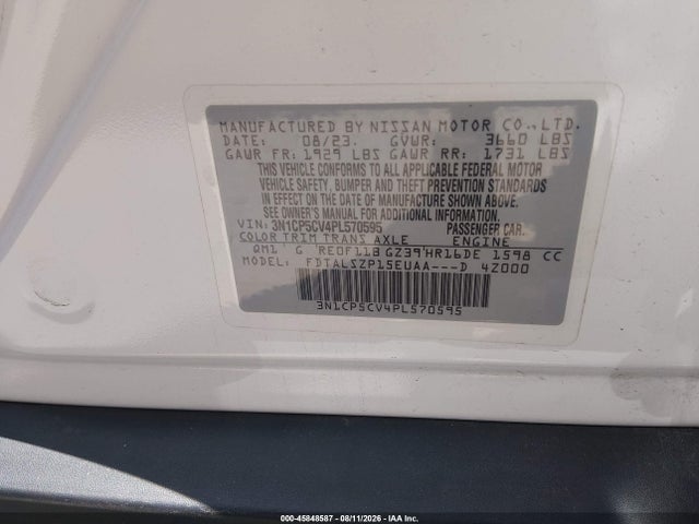 45848587 :رقم المزاد ، 3N1CP5CV4PL570595 vin ، 2023 Nissan Kicks Sv Xtronic Cvt مزاد بيع