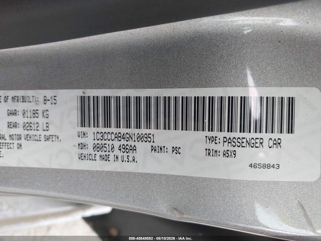 Продажа на аукционе авто 2016 Chrysler 200 Limited, vin: 1C3CCCAB4GN100951, номер лота: 45848592