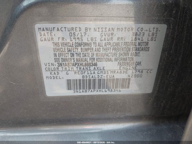 Продаж на аукціоні авто 2017 Nissan Sentra Sv, vin: 3N1AB7APXHL698346, номер лоту: 45848621
