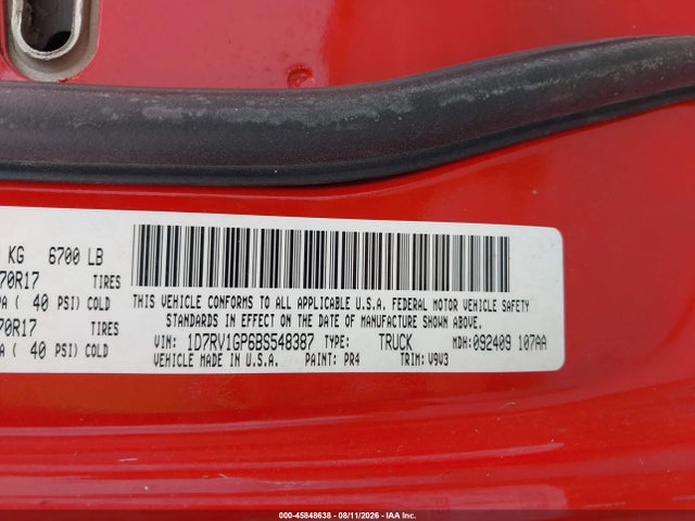 Продажа на аукционе авто 2011 Ram Ram 1500 Slt, vin: 1D7RV1GP6BS548387, номер лота: 45848638