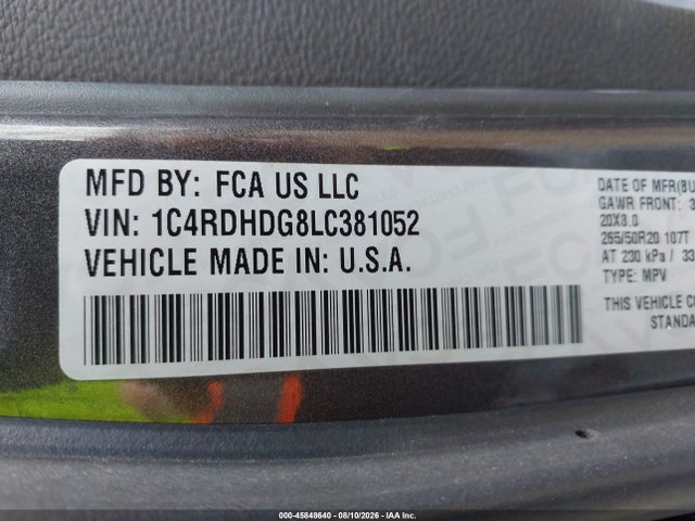 Aukcja sprzedaży 2020 Dodge Durango Gt Plus Rwd, vin: 1C4RDHDG8LC381052, numer aukcji: 45848640