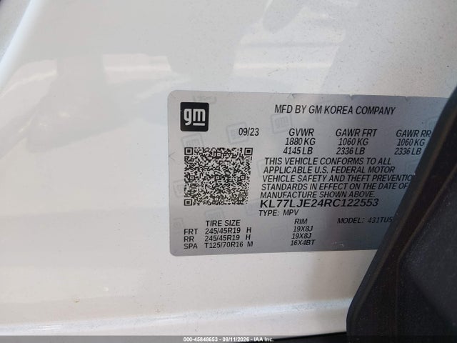 2024 Chevrolet Trax Fwd 2rs მანქანა იყიდება აუქციონზე, vin: KL77LJE24RC122553, აუქციონის ნომერი: 45848653