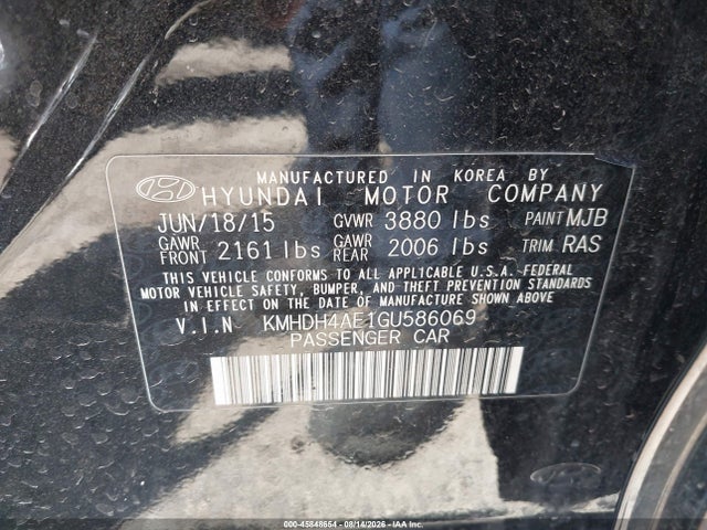 Продажа на аукционе авто 2016 Hyundai Elantra Se, vin: KMHDH4AE1GU586069, номер лота: 45848654