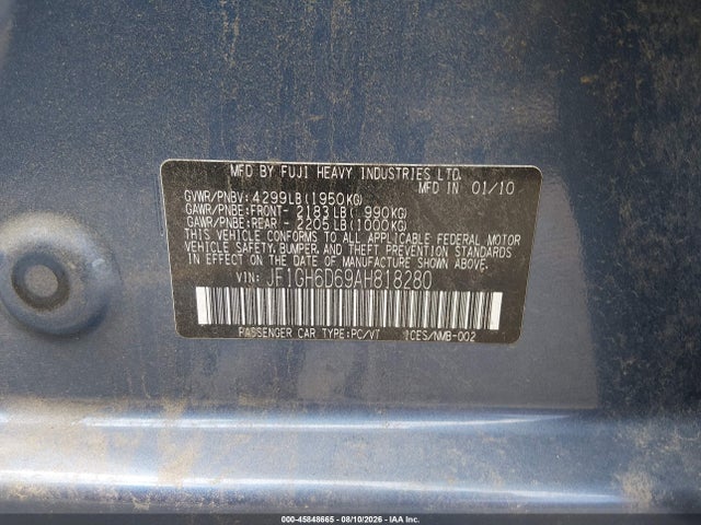Auction sale of the 2010 Subaru Impreza Outback Sport, vin: JF1GH6D69AH818280, lot number: 45848665
