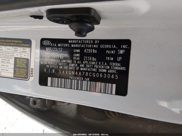 45848682 :رقم المزاد ، 5XXGN4A78CG063045 vin ، 2012 Kia Optima Ex مزاد بيع