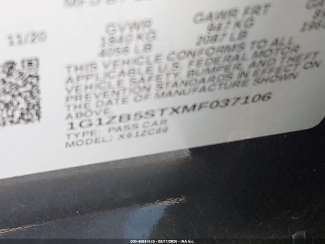 1G1ZB5STXMF037106 Chevrolet Malibu Fwd Ls