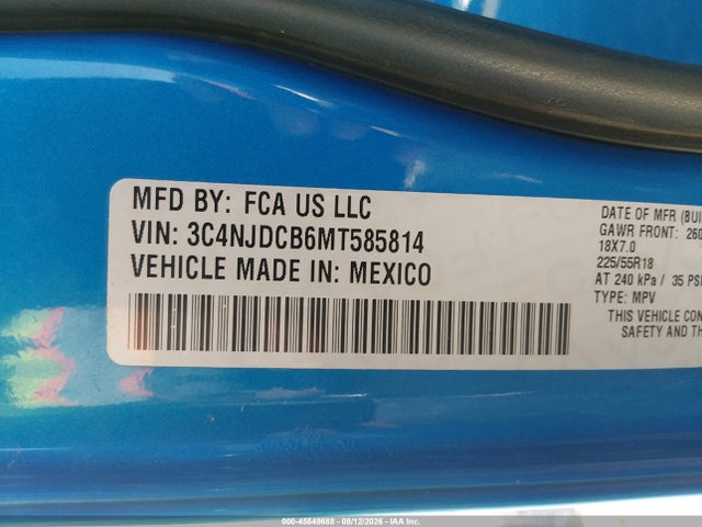 2021 Jeep Compass Limited 4x4 მანქანა იყიდება აუქციონზე, vin: 3C4NJDCB6MT585814, აუქციონის ნომერი: 45848688