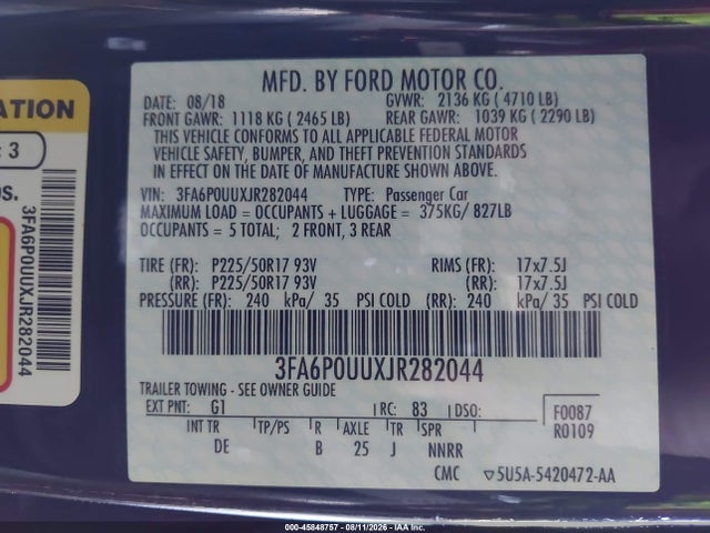 Продажа на аукционе авто 2018 Ford Fusion Hybrid S, vin: 3FA6P0UUXJR282044, номер лота: 45848757