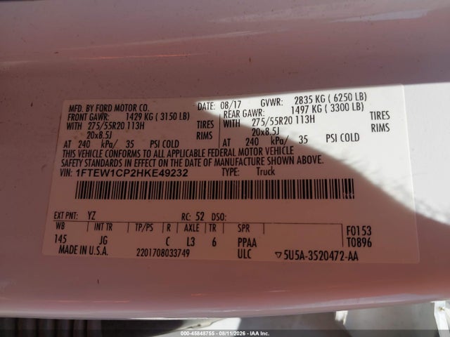 Продаж на аукціоні авто 2017 Ford F-150 Xl, vin: 1FTEW1CP2HKE49232, номер лоту: 45848755