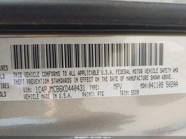 Продаж на аукціоні авто 2019 Jeep Cherokee Latitude 4x4, vin: 1C4PJMCB6KD440431, номер лоту: 45848771