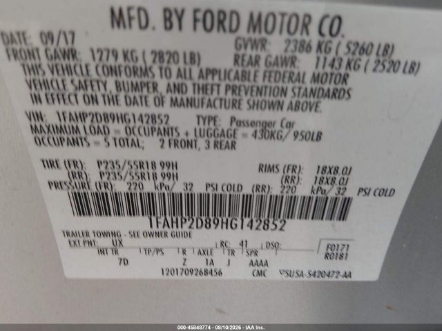 Продаж на аукціоні авто 2017 Ford Taurus Se, vin: 1FAHP2D89HG142852, номер лоту: 45848774