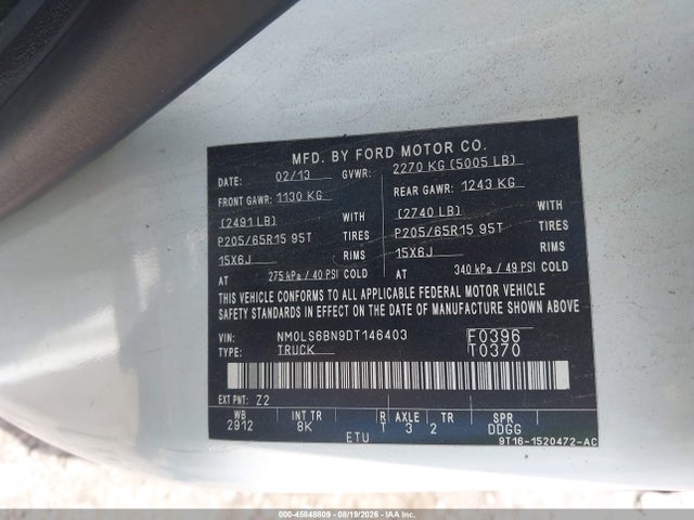 2013 Ford Transit Connect Xlt მანქანა იყიდება აუქციონზე, vin: NM0LS6BN9DT146403, აუქციონის ნომერი: 45848809