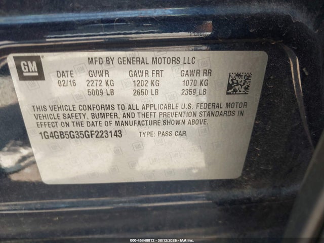 Aukcja sprzedaży 2016 Buick Lacrosse Leather, vin: 1G4GB5G35GF223143, numer aukcji: 45848812