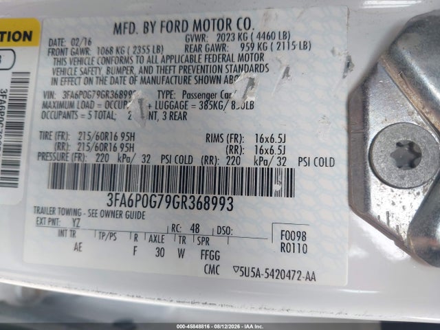 Продаж на аукціоні авто 2016 Ford Fusion S, vin: 3FA6P0G79GR368993, номер лоту: 45848816