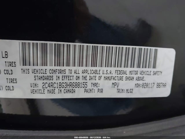 45848858 :رقم المزاد ، 2C4RC1BG3HR688155 vin ، 2017 Chrysler Pacifica Touring-l مزاد بيع