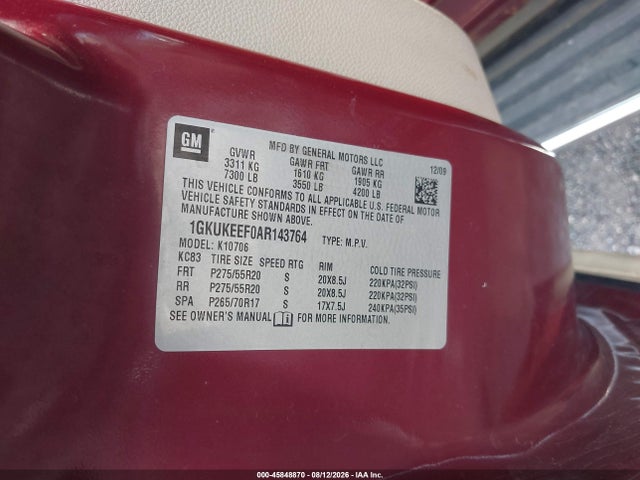Aukcja sprzedaży 2010 Gmc Yukon Denali, vin: 1GKUKEEF0AR143764, numer aukcji: 45848870