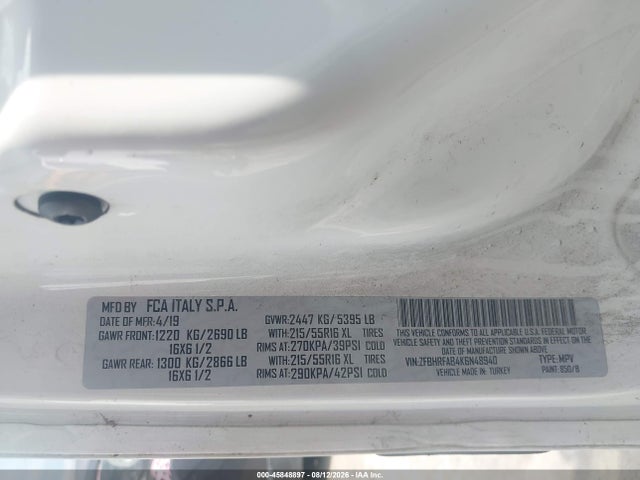2019 Ram Promaster City Tradesman მანქანა იყიდება აუქციონზე, vin: ZFBHRFAB4K6N48940, აუქციონის ნომერი: 45848897