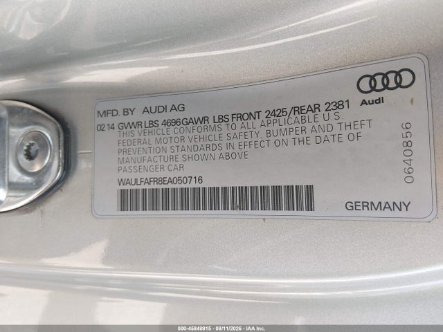 2014 Audi A5 2.0t Premium მანქანა იყიდება აუქციონზე, vin: WAULFAFR8EA050716, აუქციონის ნომერი: 45848915