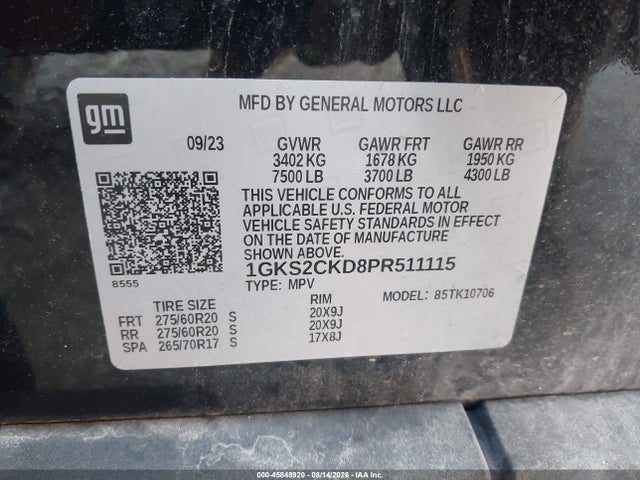 Продаж на аукціоні авто 2023 Gmc Yukon 4wd At4, vin: 1GKS2CKD8PR511115, номер лоту: 45848920