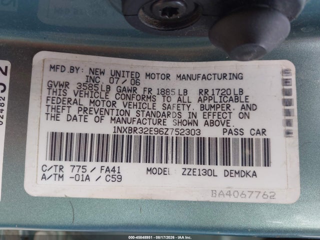 Продажа на аукционе авто 2006 Toyota Corolla Ce, vin: 1NXBR32E96Z752303, номер лота: 45848951